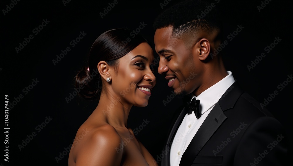 Against a backdrop of pure black an isolated African-American couple dates Against a backdrop of pure black an isolated African-American couple dates