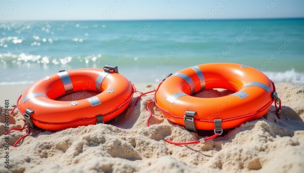 Fototapeta premium Safety first Lifesaving rings on the beach
