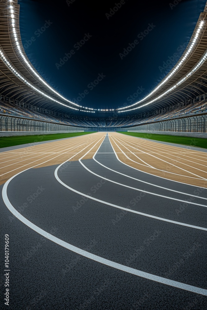 Dynamic Night Race Track View with Grandstand Lights - Exciting Sports Event Background Dynamic Night Race Track View with Grandstand Lights - Exciting Sports Event Background