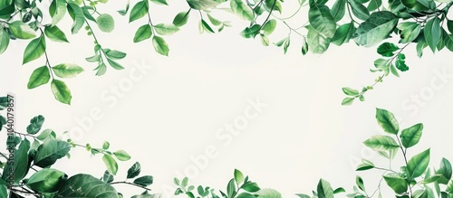 Abstract nature themed design with green leaves and branches set against a white background ideal for creating a tranquil copy space image
