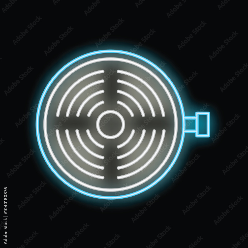 Glowing neon line round web camera icon isolated on black background chat video technology sign vector illustration Glowing neon line round web camera icon isolated on black background chat video technology sign vector illustration