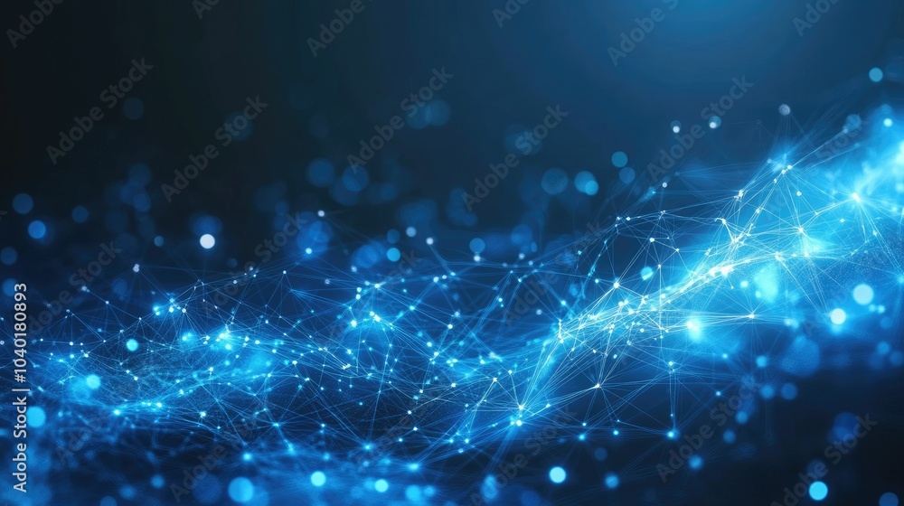 Fototapeta premium Abstract digital lines and dots forming a complex network, perfect for AI technology themes. Copy space available