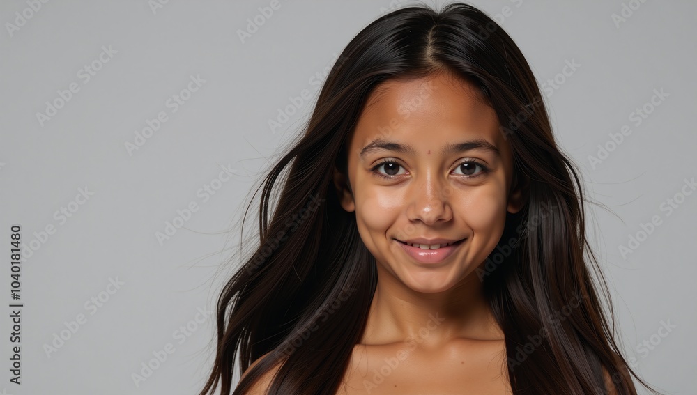 Fototapeta premium An African-American female subject with long flowing locks is featured