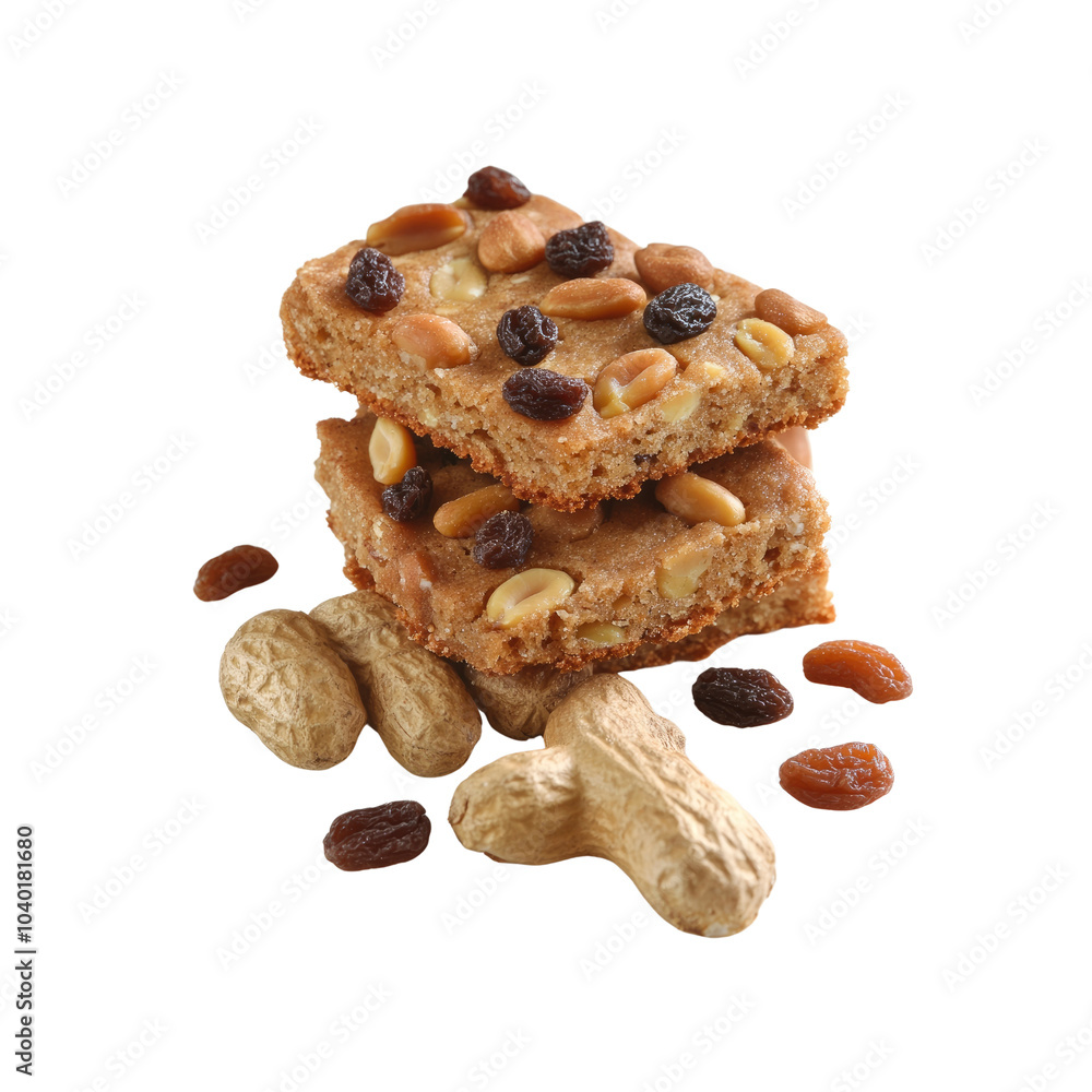 Fototapeta premium Peanut Butter Bars with Peanuts and Raisins