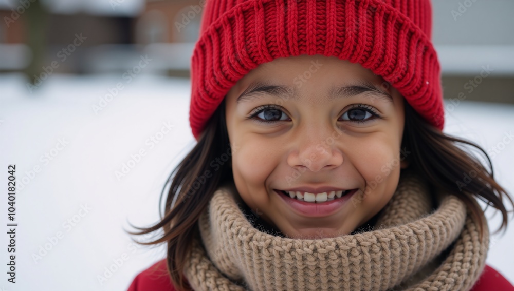 Cute African-American child wearing a winter hat and scarf Cute African-American child wearing a winter hat and scarf