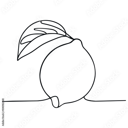 Lemon, continuous line art drawing style. Lemon fruit on white background. Vector illustration
