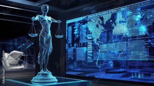 Lady Justice hologram with tech-inspired graphics photo