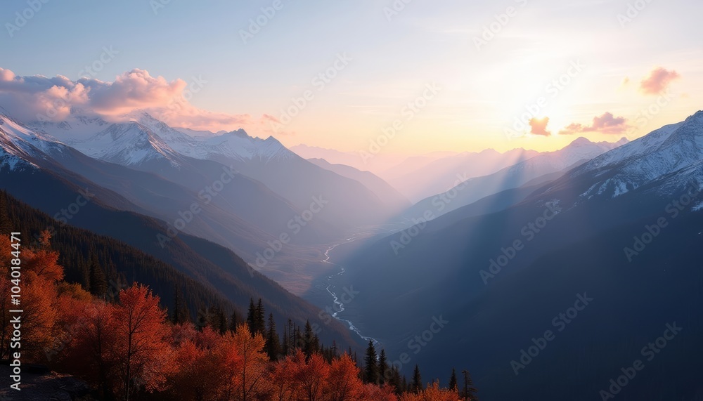 Obraz premium Majestic mountain sunrise serene autumn forest