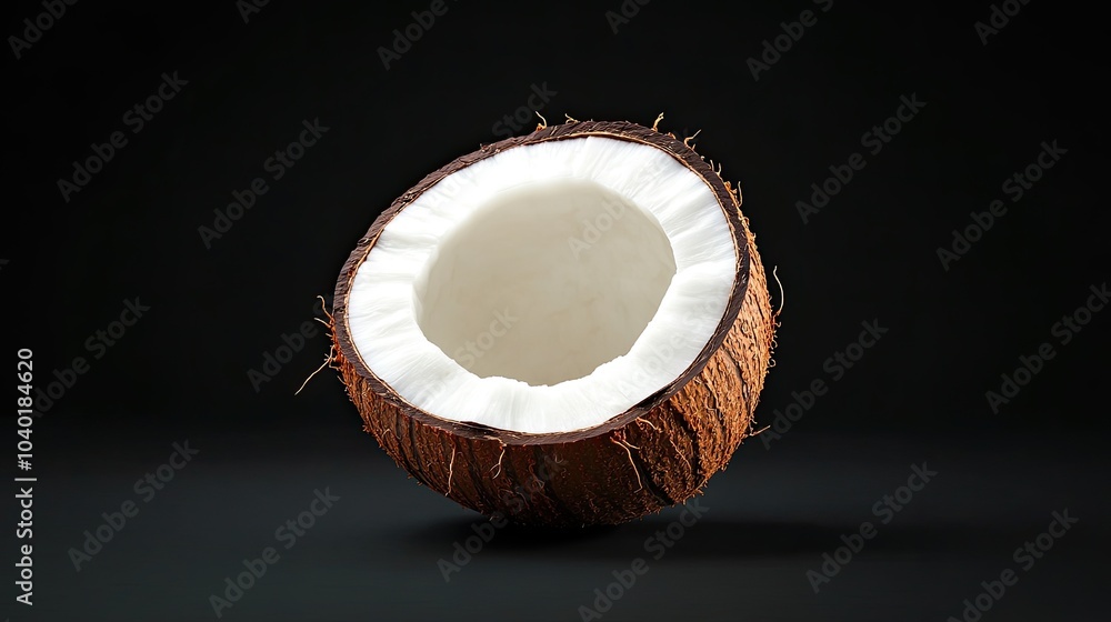 Cut Coconut Showcasing Creamy White Interior Cut Coconut Showcasing Creamy White Interior