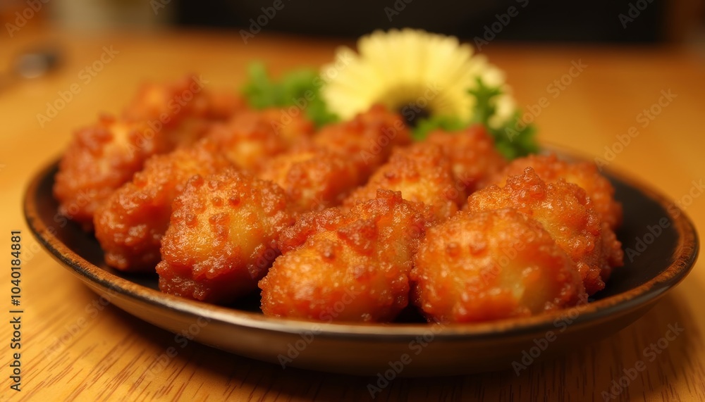 Delicious goldenbrown fried chicken bites ready to be savored Delicious goldenbrown fried chicken bites ready to be savored