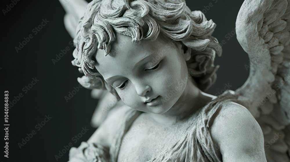 Classic Cupid cherub statue close-up with intricate details. Plenty of space for your message Classic Cupid cherub statue close-up with intricate details. Plenty of space for your message
