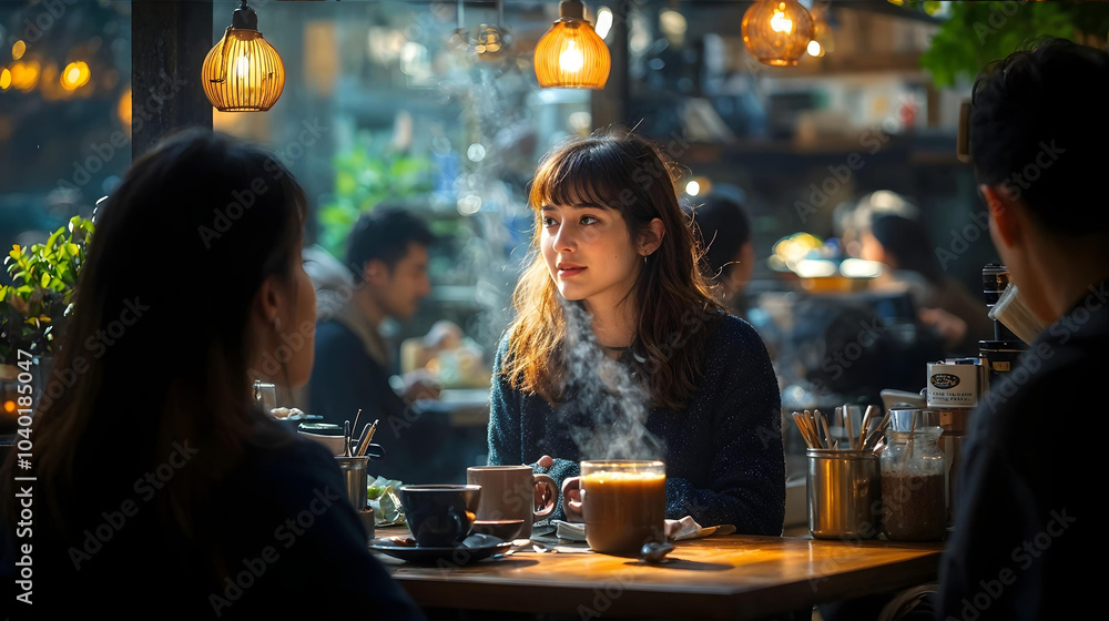 Candid Moment of a Woman in a Cozy Café Atmosphere generative ai Candid Moment of a Woman in a Cozy Café Atmosphere generative ai