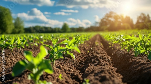 Young Green Plants Growing in Field