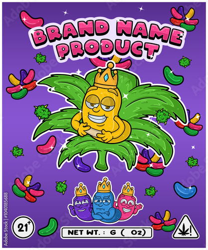 Cartoon jelly candy flavor with cannabis leaf, designed for logo, label or packaging