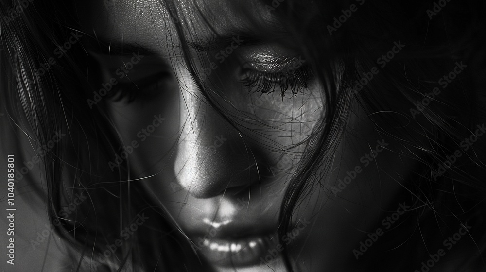 Fototapeta premium Black and white photo of a woman crying