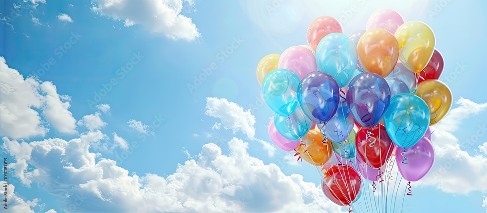 Colorful balloons outside on a cloudy day with copy space image Colorful balloons outside on a cloudy day with copy space image
