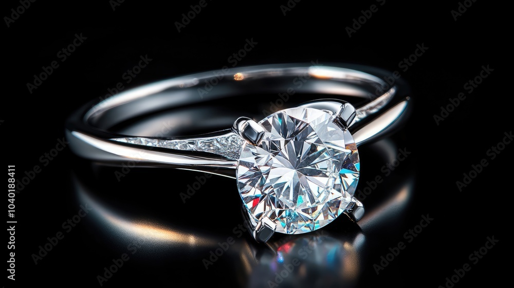 Elegant Diamond Ring on Black Background Elegant Diamond Ring on Black Background