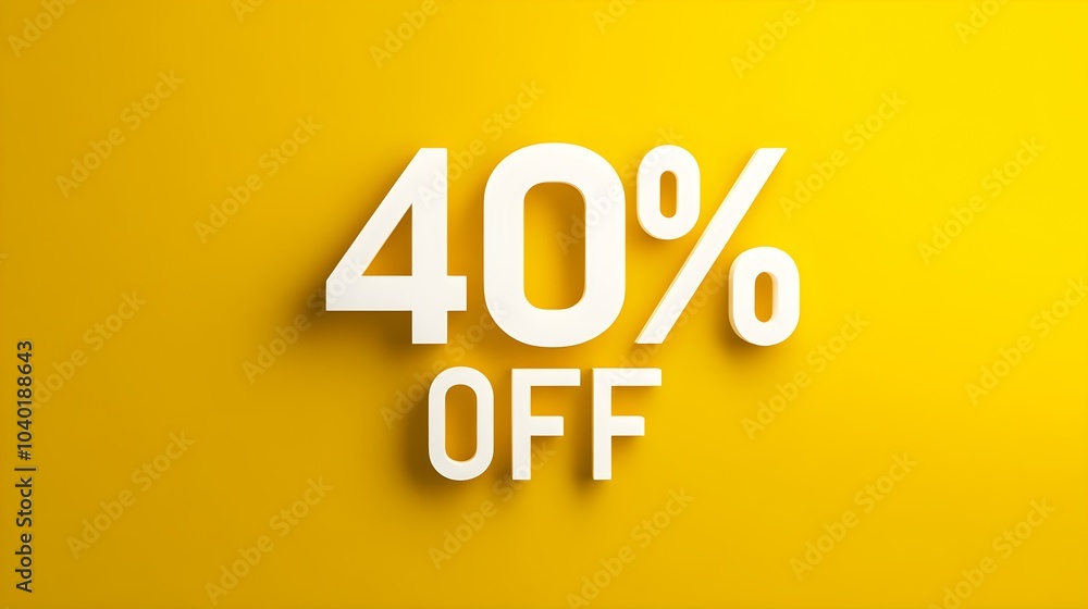 White '40% OFF' Promotional Sign on a Yellow Background with Copy Space White '40% OFF' Promotional Sign on a Yellow Background with Copy Space
