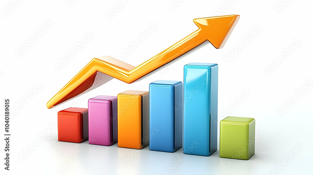3D Vector Illustration Upward Trending Arrow Bar Chart Financial Growth Modern Aesthetics Vibrant Colors Infographics Business Success Market Trends Icon White Background 3D Vector Illustration Upward Trending Arrow Bar Chart Financial Growth Modern Aesthetics Vibrant Colors Infographics Business Success Market Trends Icon White Background