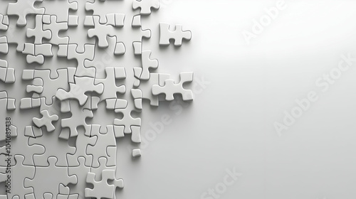 3D Plain Puzzle Pieces Overhead Shot Copy Space Symbolizing Problem Solving Collaboration ESG Business Discussions Icon Isolated White Background Set of Pieces on Glossy Surface