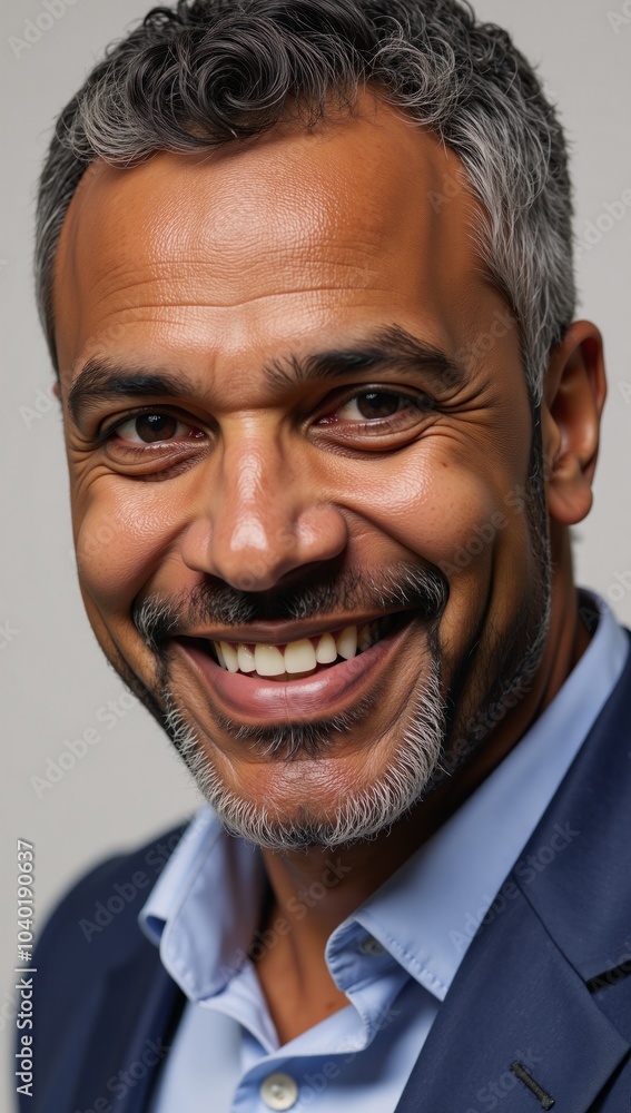 Close-up of a mature African American man with gray hairbeard smile Close-up of a mature African American man with gray hairbeard smile