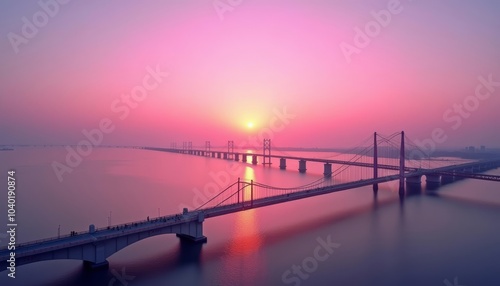  Sunset over a serene bridge