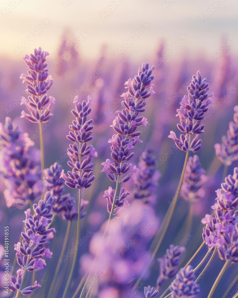 Serene Pastel Lavender Field at Sunset Serene Pastel Lavender Field at Sunset