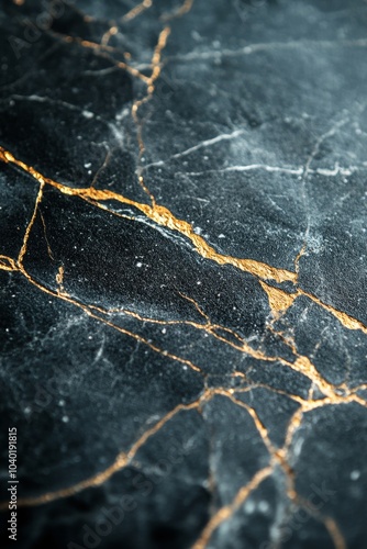 Elegant black marble surface with striking golden veins showcasing natural be...
