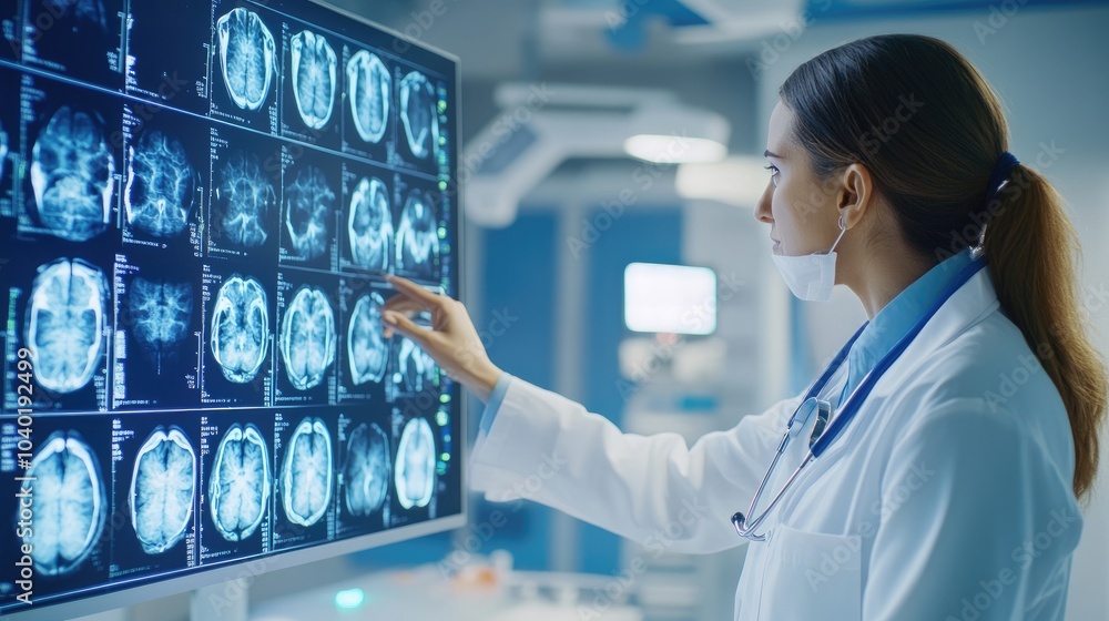 Doctor Reviewing Medical Scans on Screen Doctor Reviewing Medical Scans on Screen