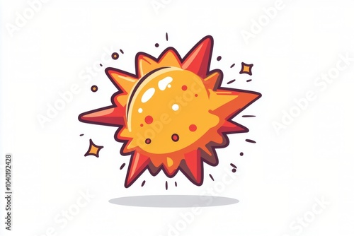 Bright and cheerful cartoon sun with rays shining in various colors on a plai...