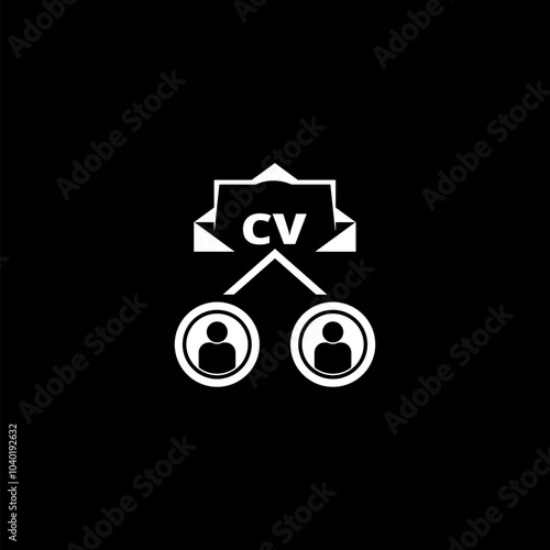 CV application. Searching professional staff icon isolated on black background.