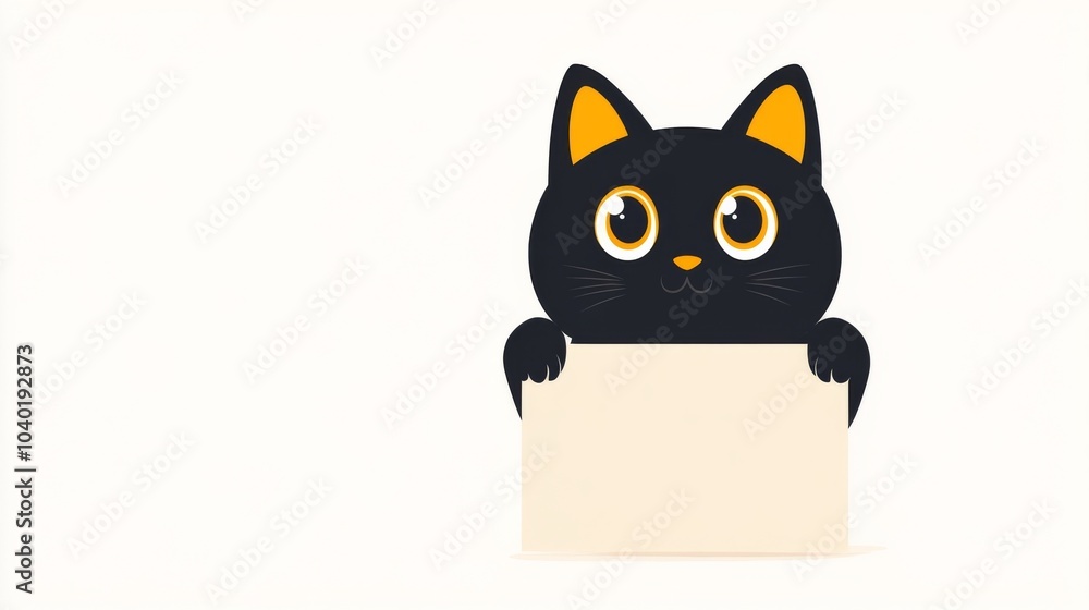 Cute black kitten silhouette peeking with an empty sign for heartfelt Valentine’s Day messages on a playful white background Cute black kitten silhouette peeking with an empty sign for heartfelt Valentine’s Day messages on a playful white background