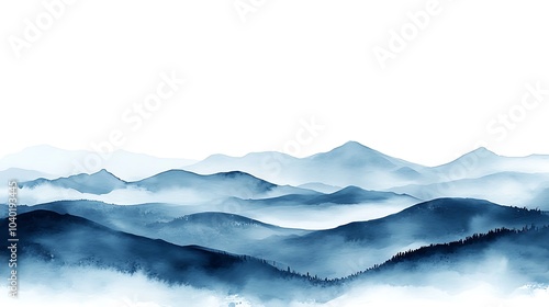 Serene Watercolor Landscape of Rolling Hills