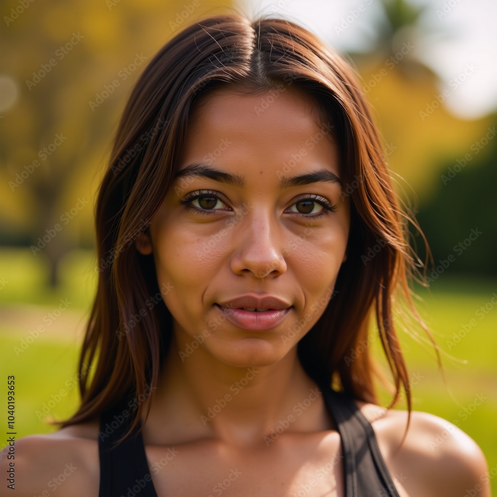 Fototapeta premium Close-up portraiture showcasing an athletic African American woman outdoors