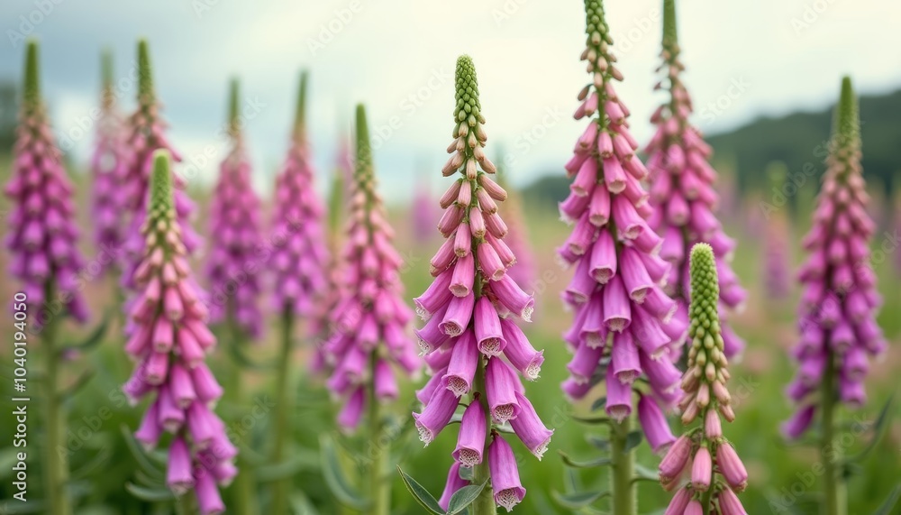 Obraz premium Vibrant pink lupine flowers in a field