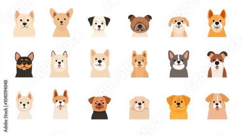 A delightful collection of cute dog illustrations on a crisp white background showcasing various breeds in a charming artistic style