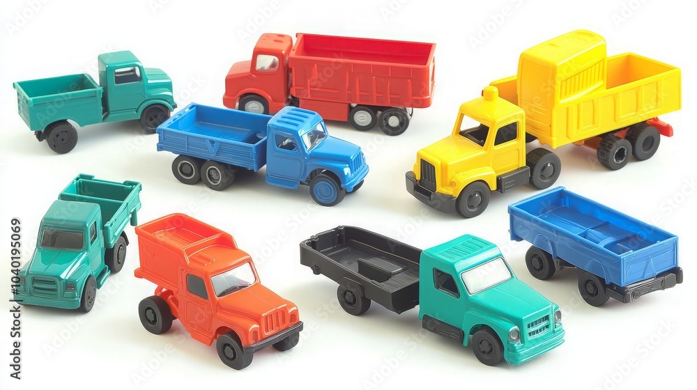 Colorful toy trucks isolated on white background. Colorful toy trucks isolated on white background.
