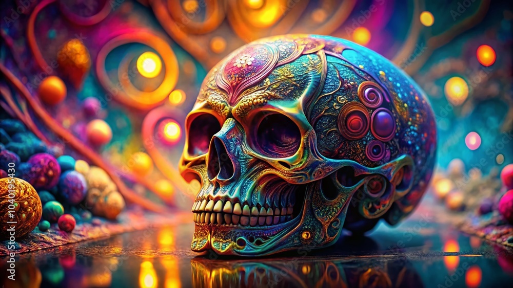 Fototapeta premium Psychedelic Human Skull Art with Vibrant Colors and Intricate Patterns for Unique Decoration and Creative Expression