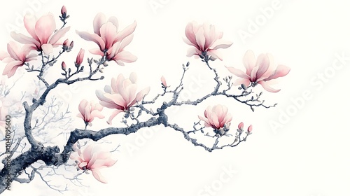 Fototapeta Naklejka Na Ścianę i Meble -  Watercolor Painting of Magnolia Flowers in Bloom