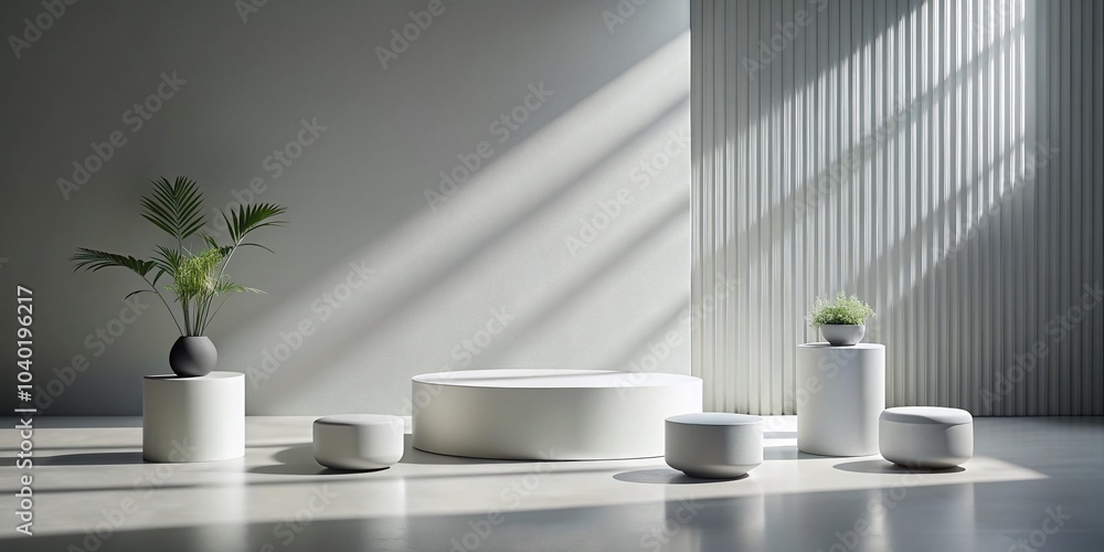 Pure Minimalism: Elegant Product Pedestal in Monochromatic Architectural Setting for Modern Interiors Pure Minimalism: Elegant Product Pedestal in Monochromatic Architectural Setting for Modern Interiors