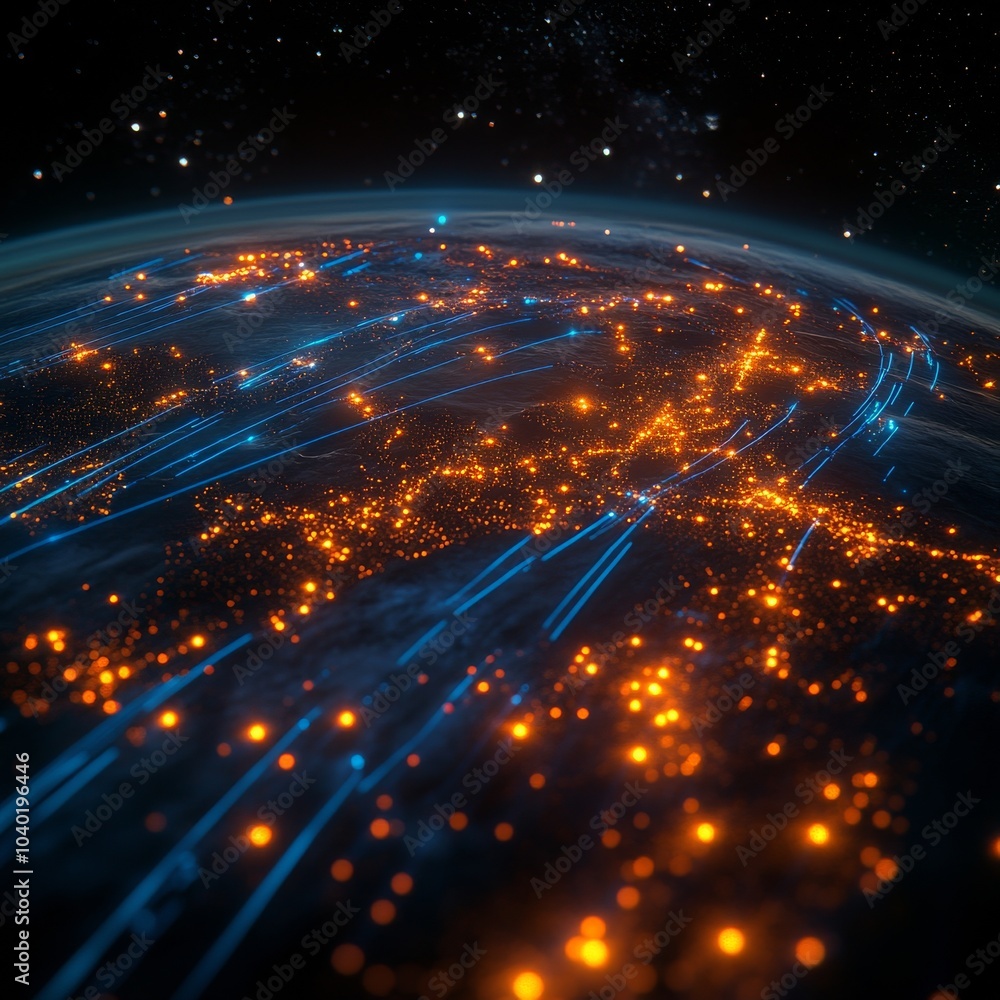 Obraz premium Colorful abstract representation of cosmic light trails in deep space during a serene night