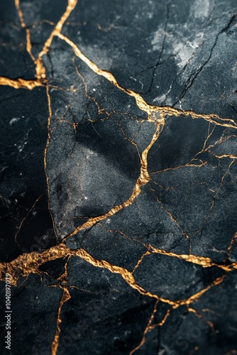 Elegant black marble surface with striking golden veins showcasing natural be...