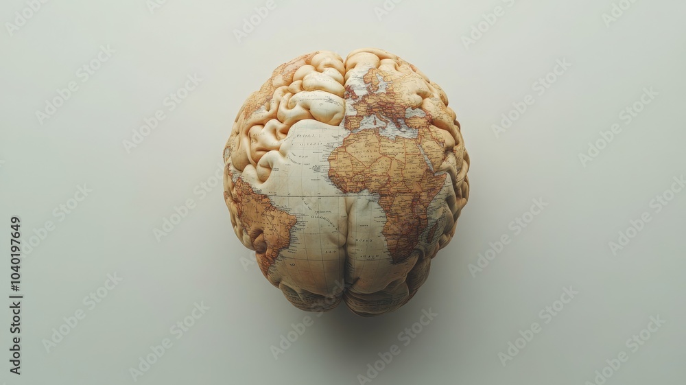 Brain merged with world map symbolizing global connectedness and knowledge Brain merged with world map symbolizing global connectedness and knowledge