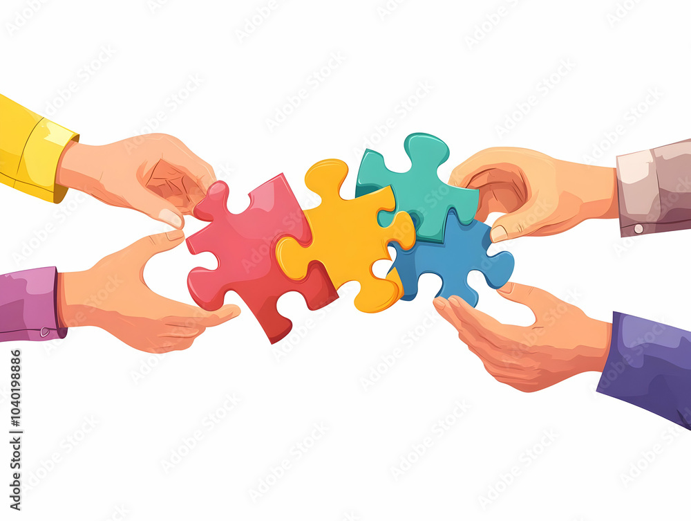Flat Glossy Hands Connecting Puzzle Pieces with Copy Space for ESG Growth in Business Negotiations - Symbolizing Compromise and Community Collaboration in Vector Illustration. Flat Glossy Hands Connecting Puzzle Pieces with Copy Space for ESG Growth in Business Negotiations - Symbolizing Compromise and Community Collaboration in Vector Illustration.