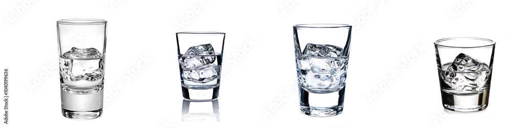 Shot glass of chilled vodka, showcasing a crystal-clear appearance. isolated on transparency background Shot glass of chilled vodka, showcasing a crystal-clear appearance. isolated on transparency background