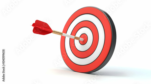 3D Vector Dart Hitting Bullseye Target Icon Marketing Success Clean Illustration Sharp Lines Bold Colors Infographic Business Goals Strategies Achieving Objectives White Background