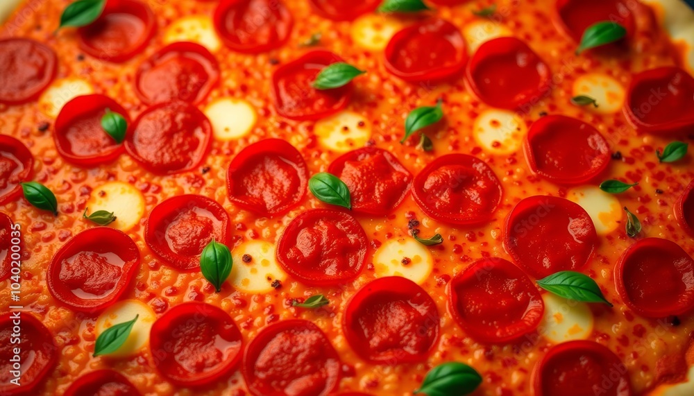 Deliciously baked pepperoni pizza ready to be served Deliciously baked pepperoni pizza ready to be served