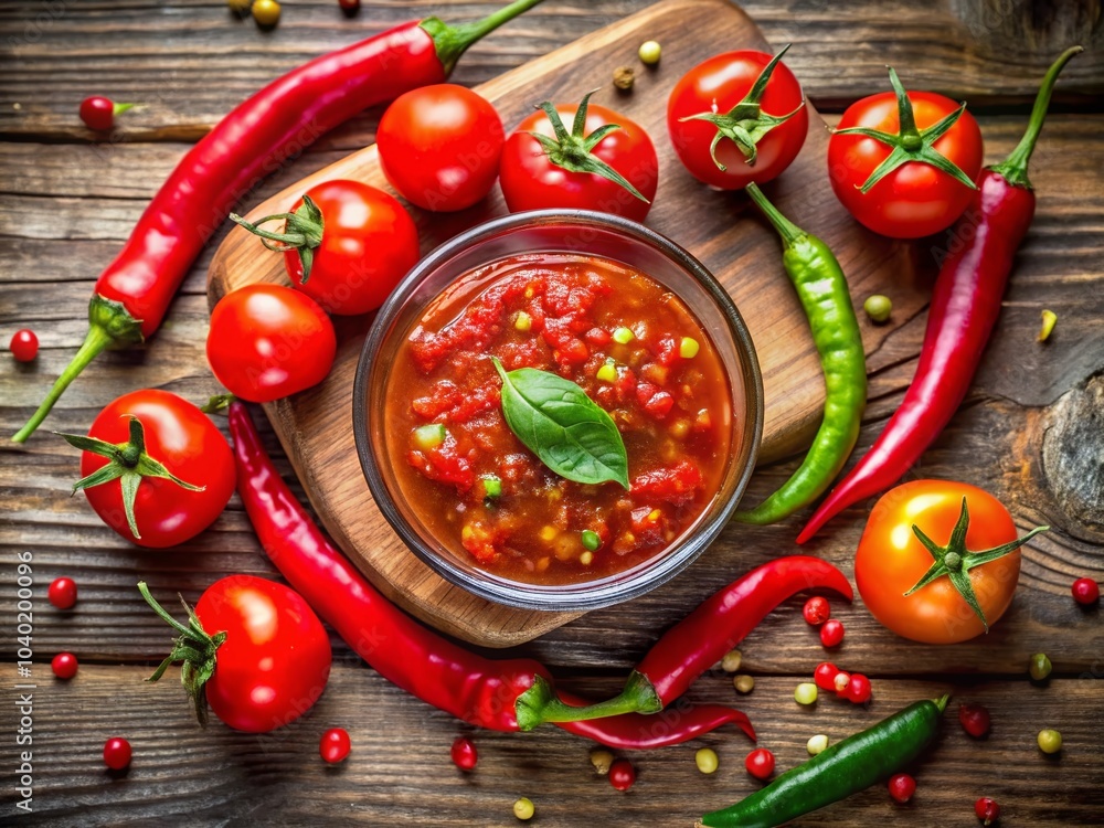 Raw Uncooked Salsa and Adjika Sauce on Wooden Background - Traditional Vegetarian Food Photography Raw Uncooked Salsa and Adjika Sauce on Wooden Background - Traditional Vegetarian Food Photography