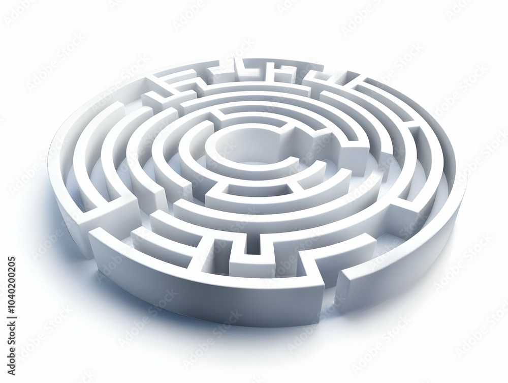 Flat Floating White Labyrinth Medium Shot | Minimalist Design Symbolizing Self Discovery | Camera Navigation Through Abstract Maze | Isolated on White Background | Vector Illustration for Smart Busine Flat Floating White Labyrinth Medium Shot | Minimalist Design Symbolizing Self Discovery | Camera Navigation Through Abstract Maze | Isolated on White Background | Vector Illustration for Smart Busine