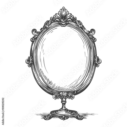 Ornate Hand Drawn Sketch of a Vintage Mirror with Intricate Frame
